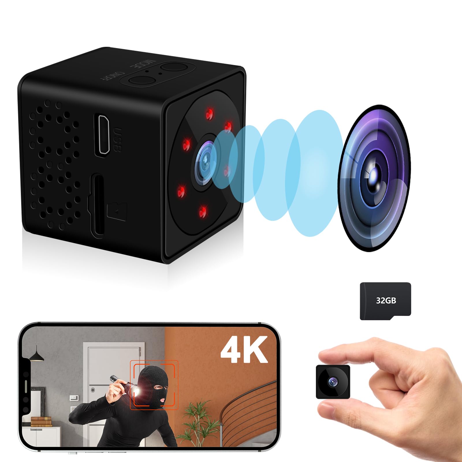 Mini Telecamera Spia Bextgoo 4K - Wi-Fi E Modalità Offline, Visione Notturna, Rilevamento Movimento, 32GB Inclusa - Foto 4