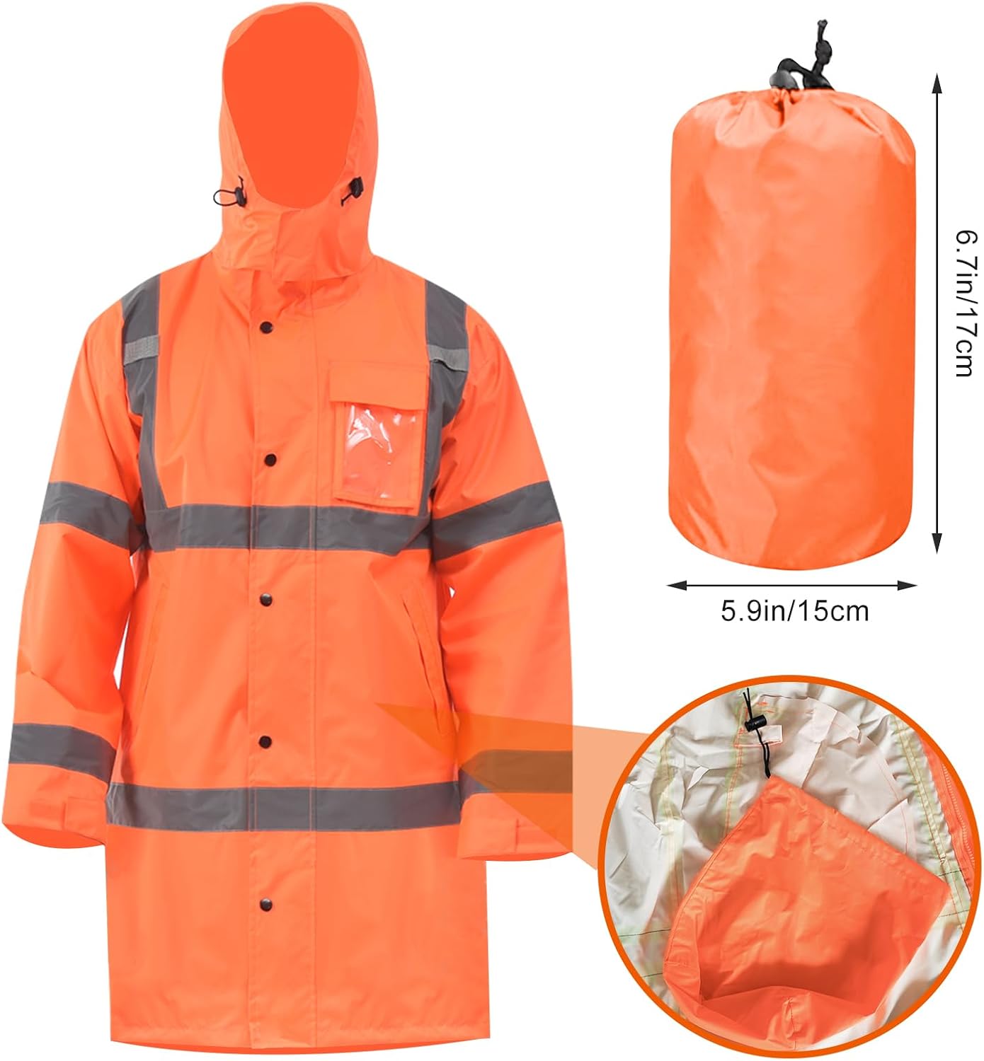 A-SAFETY High Vis Rain Jacket Trench Coat &Safety Rain Jacket RIVER OTTER Rain Bibs ANSI Class 3 - Image 4