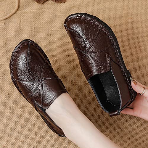 Image of Trsorini Women Leather Loafers Slip-on Casual Flat Shoes