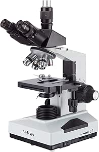 AmScope, Microscope, T490B, Trinocular, Compound, 40X-2000X, Halogen, Metal, White