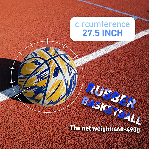 Pecogo Rubber Basketball Size 5 27.5" For Indoor Outdoor Game Gym Training Competition Sports Official Basketballs Gift For Kids Boys Girls Youth Adults，Deflated (Blue Yellow) #TOP6