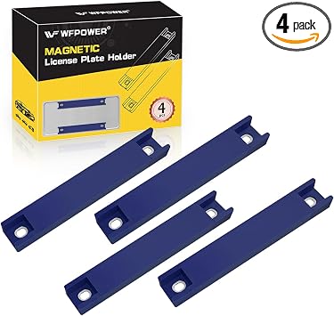 WFPOWER 4 Pack Magnetic License Plate Holder, Dealer Demo Tag Test Drives Rubber Coated Strong Magnetic Protection Magnets BAR Holder for Number Plate Temp Tag Secure No Drill Solution for Car Truck