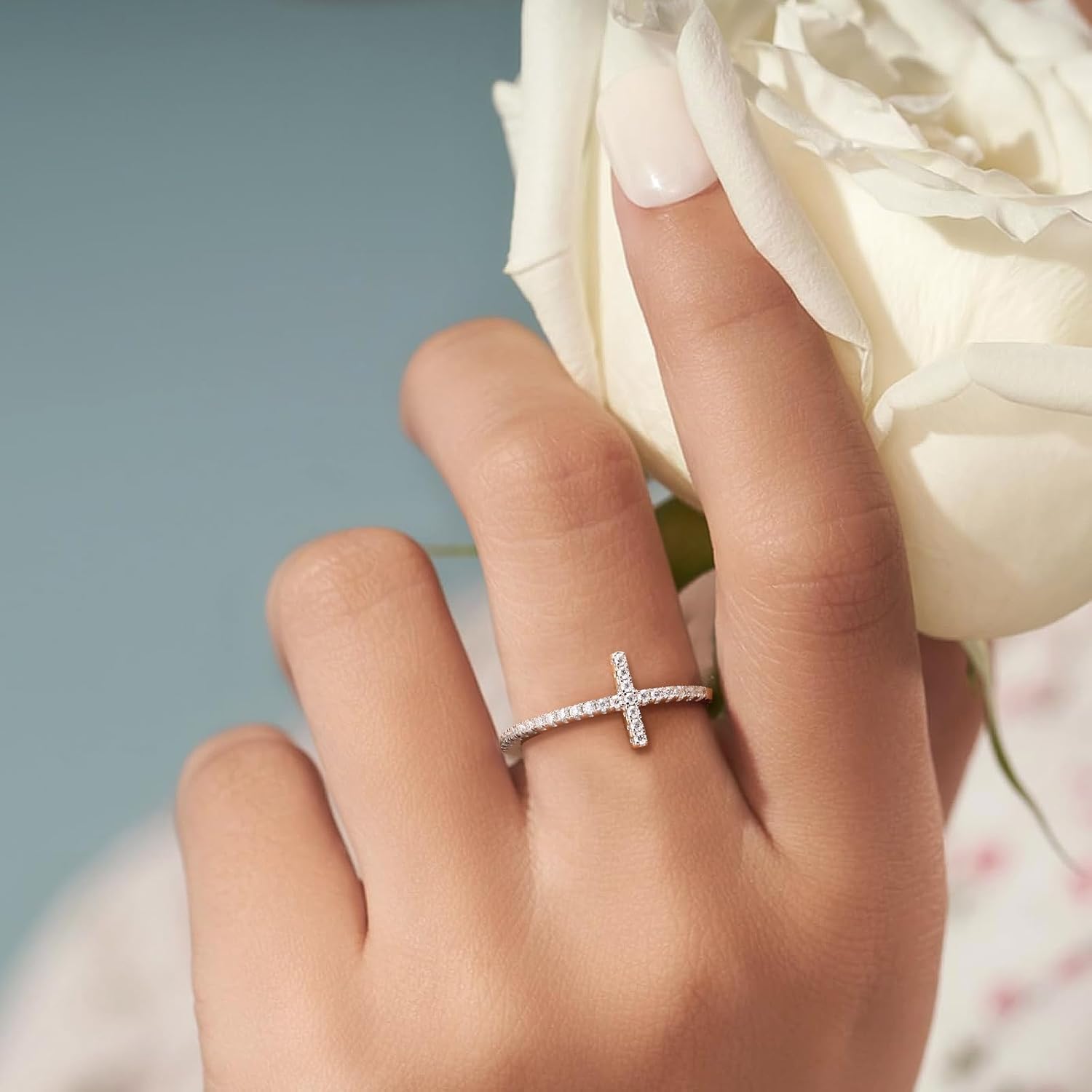 Moissanite/Created Sapphire/Emerald/Ruby Sideways Cross Rings for Women 925 Sterling Silver Stackable Band Ring Engagement Anniversary Jewelry - Image 3