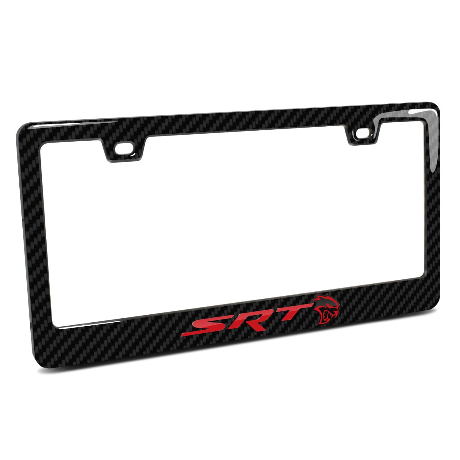 iPick Image for Dodge SRT Hellcat Red 3D in Dark Gray on Real Carbon Fiber ABS Plastic License Plate Frame