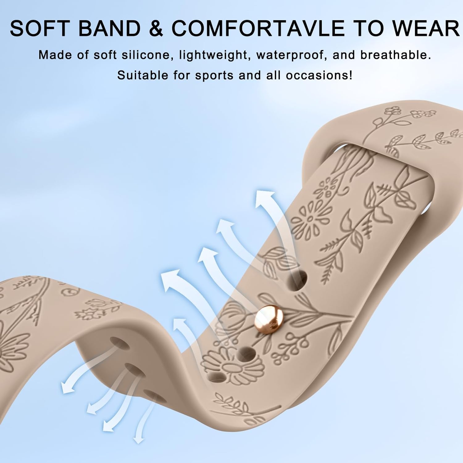 Floral Engraved Bands for IDW13,IDW16,IDW19 Smartwatch Bands, 22mm Soft Silicone Flower Pattern Replacement Strap for Fitpolo IDW13/Woneligo W13 Smartwatch Bands,ENOMIR/TOOBUR/MILOUZ/Gydom/Faweio/Veryfit IDW19 Smartwatch Bands Milk Tea image 3 of 6 B0DG81M749