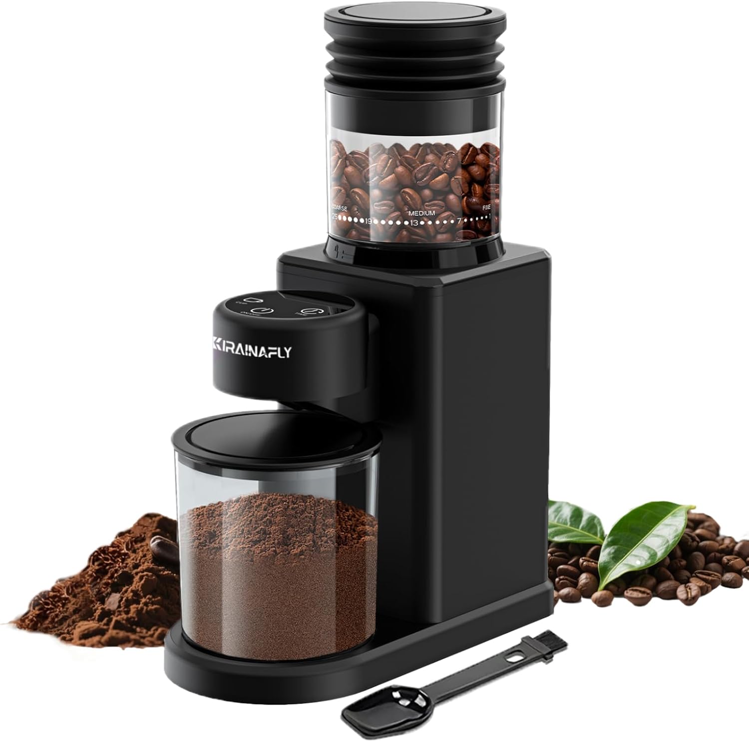 Conical Burr Coffee Grinder, Electric Coffee Bean Grinder with 25 Precise Grind Settings for Espresso/Drip/French Press, Smart Touch Control, Anti-static, Black