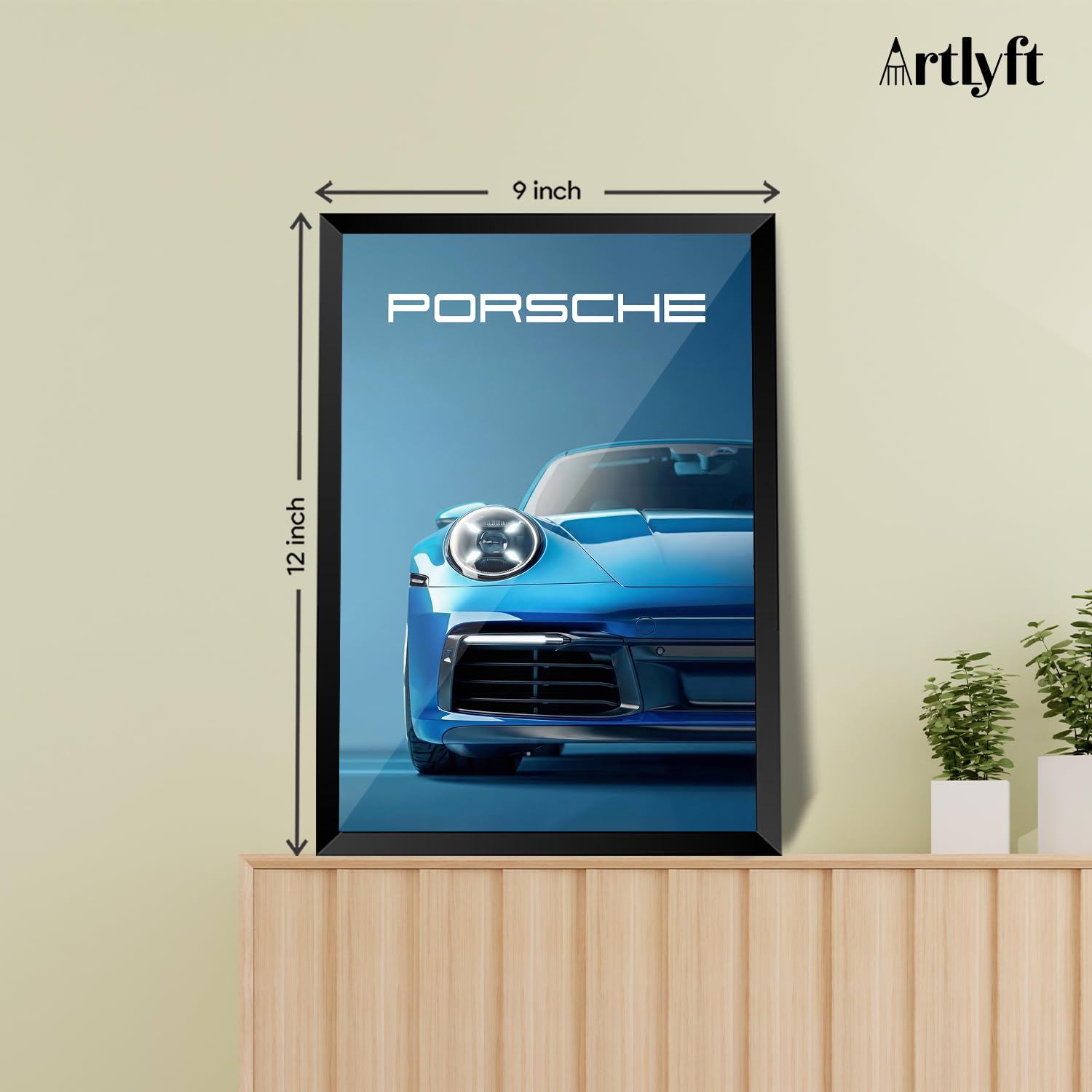 【てぃんくる】布ポスター・BLU CIELO-NEROEDIZIONE ArtLyft Porsche 911 Blue Edition Wall Frame | 9x12 Inch Supercar