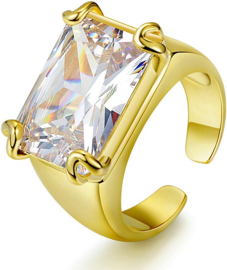 SMRING Luxury Rectangle Cut Crystal Ring Summer Style White/Yellow Gold Plated Bypass Rings Anel Feminino Jewelry