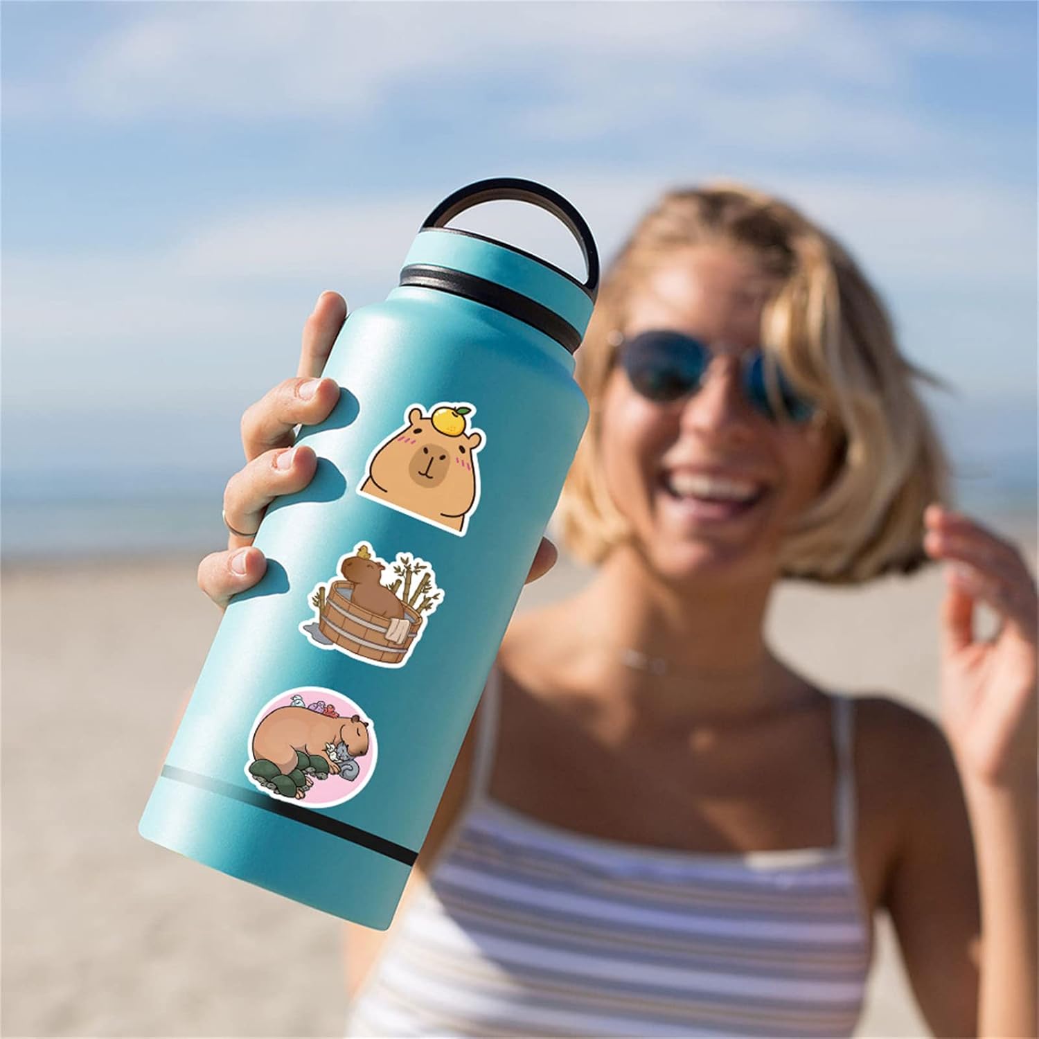 Funny Capybara Cute Animal Stickers Pack 50PCS, Asverbet Capybara Gifts for Kids Teens Vinyl Waterproof Kawaii Stickers for Water Bottles Laptop Scrapbook