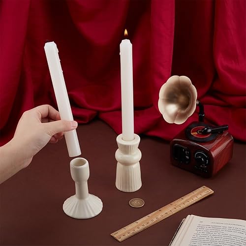 Miniatura 3 de PH PandaHall Juego de portavelas de cerámica de 2 estilos, estilo vintage, portavelas alto para velas cónicas de 0.75 pulgadas, hogar, granja, boda