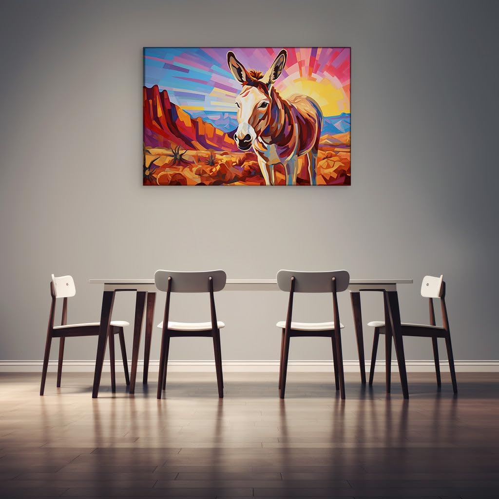 Canvas for Living room. Serene Desert Dreamscapes and the Donkey Guardian, 27 x 18 inch Canvas Wall Art - Contemporary Masterpieces - Inspirational Office Decor