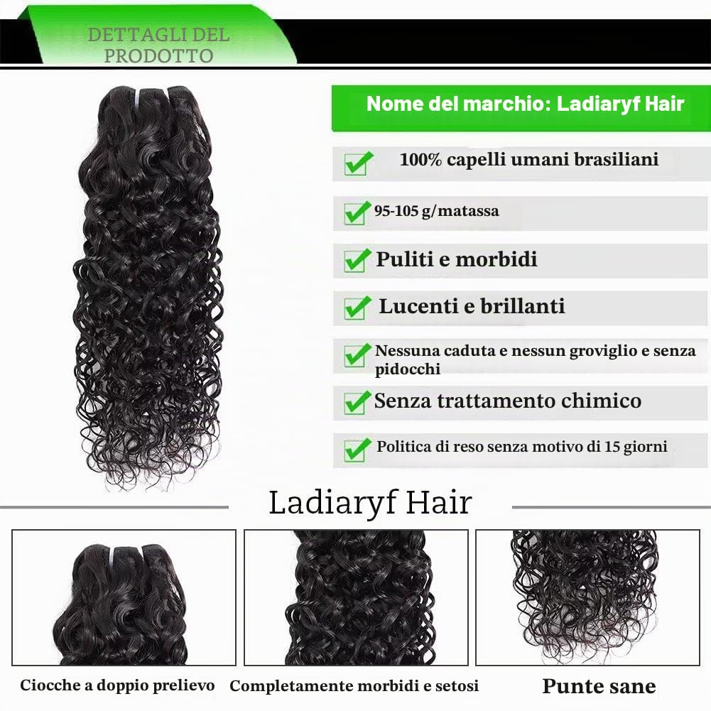 Capelli Umani Ricci 100% Naturale Brasiliano Capelli Veri Tessitura Ricci 10A Human Hair 1 Bundles 22 Pollici Water Wave Colore Naturale