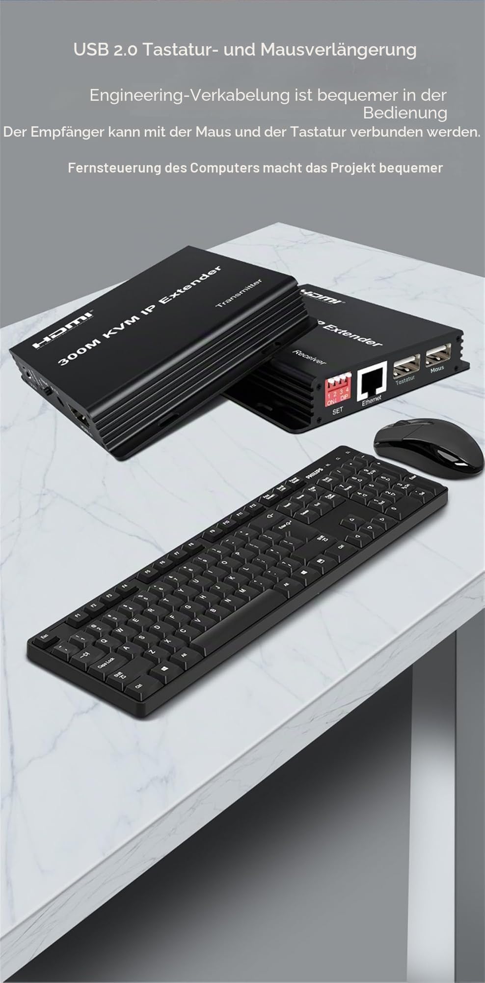 300 m HDMI KVM IP Extender auf RJ45 Cat6 mit Ethernet Kabel 1080p – Multipoint Connect Network Switch Support PC DVR TV Maus Tastatur
