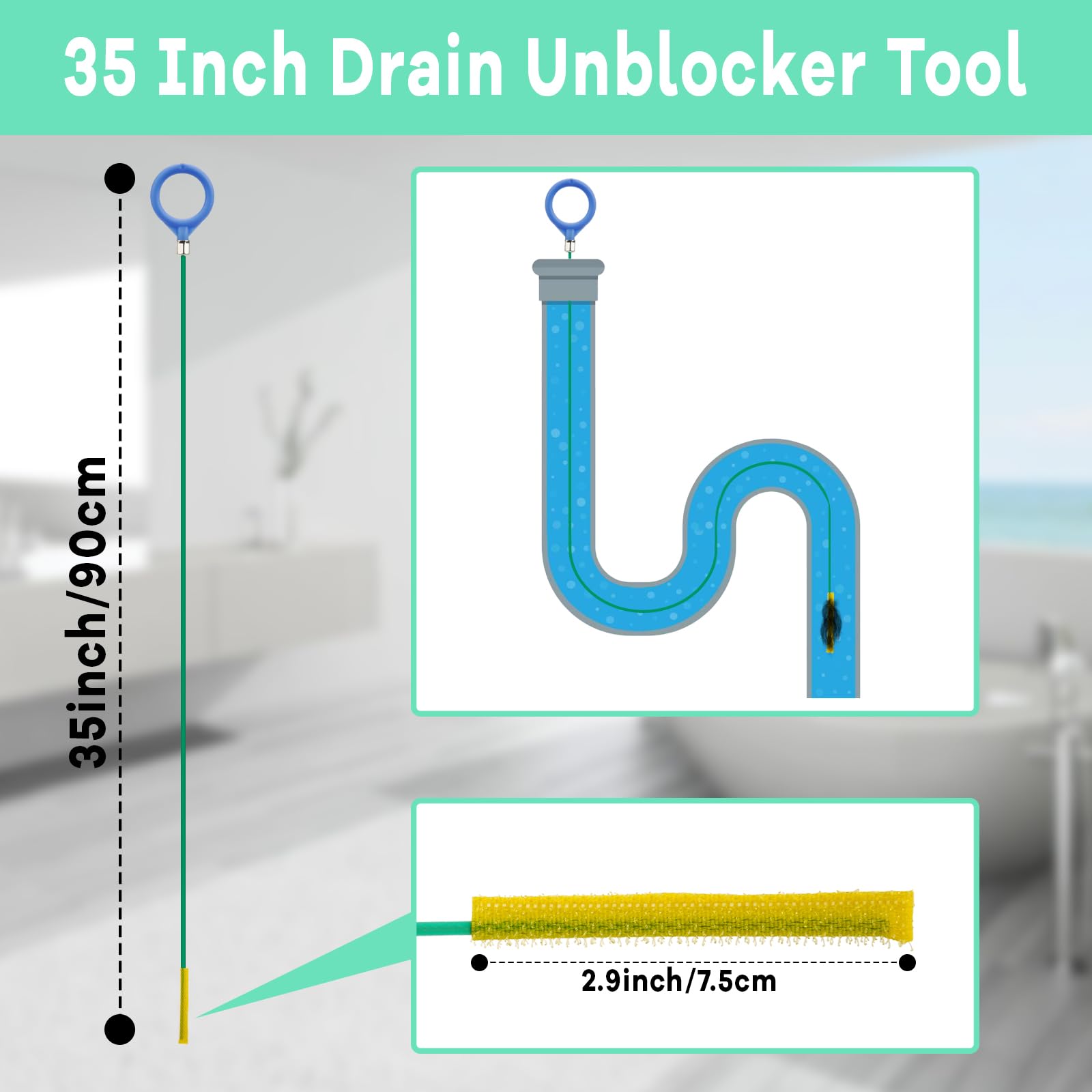 benlidoner 6 Pieces Drain Snake, 35 Inch Drain Unblocker Tool - Image 2