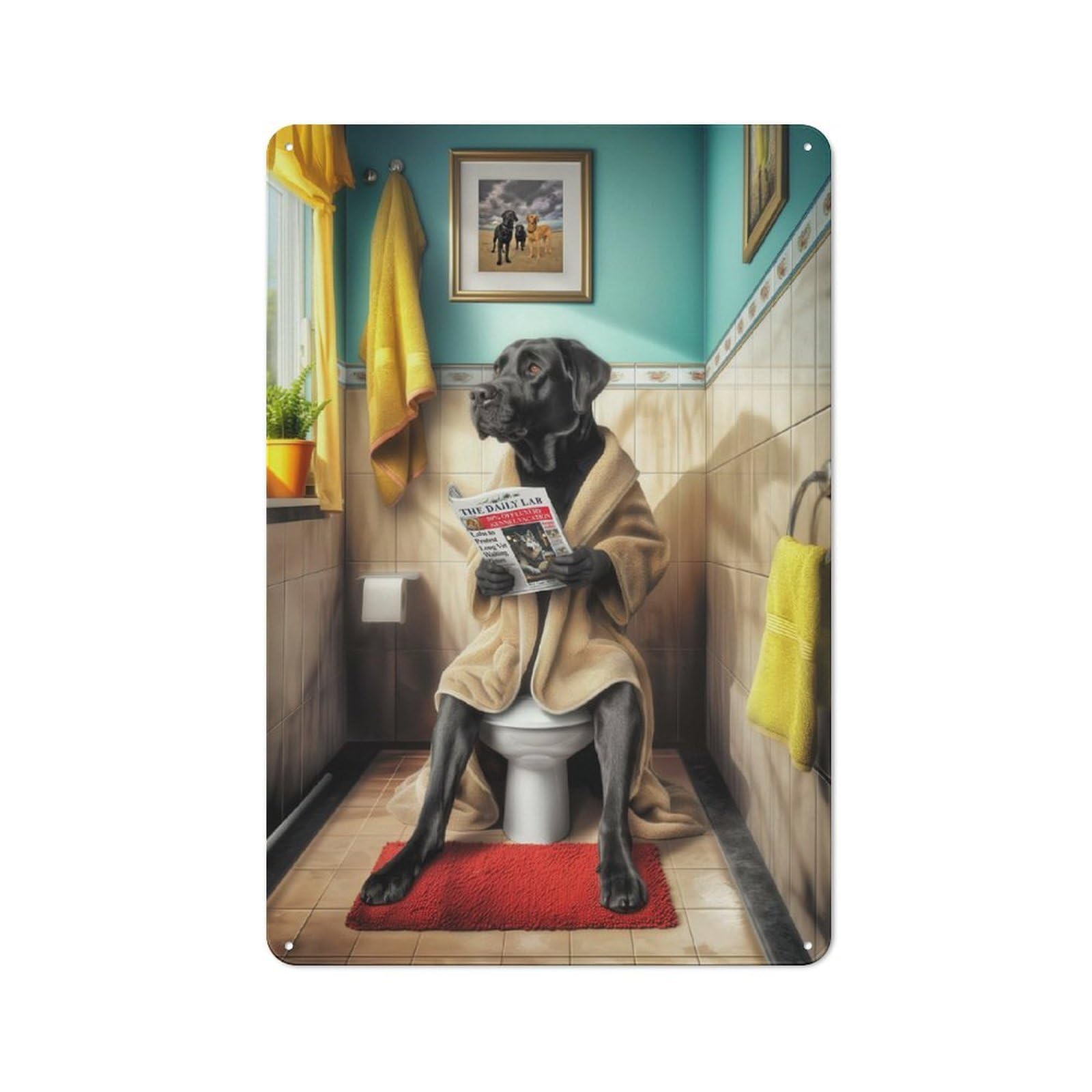 For Garden Room Or Summerhouse, Black Labrador Bathroom Rustic Tin Sign 30x20cm, Tin Sign Wall Decor for Garden Rooms And Summerhouses