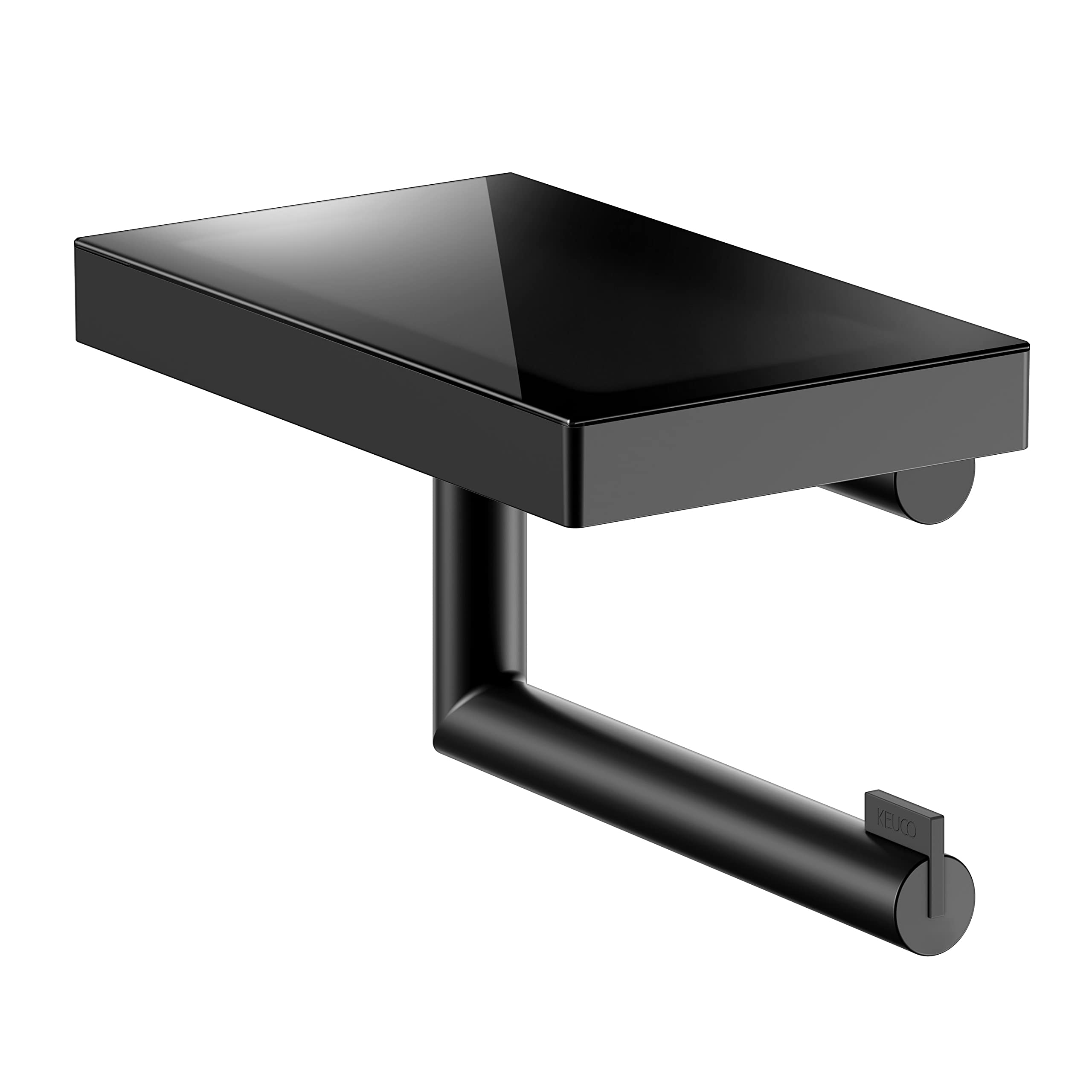 Keuco Reva Portarrollos, Forma Abierta, con repisa, Metal Negro | Made in Germany, orientable, incl. tornillos y tacos, soporte para papel higiénico para taladrar