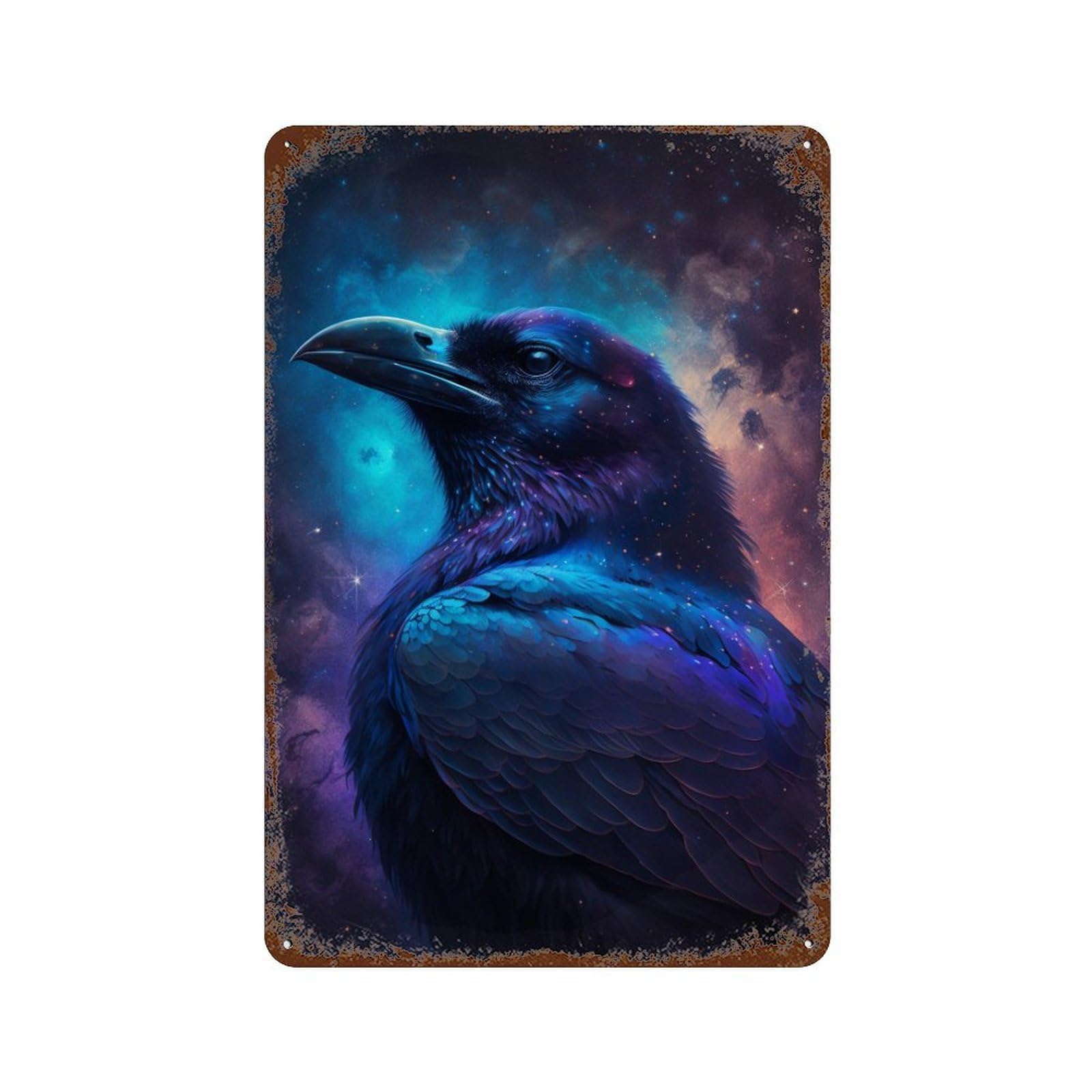 Cosmic Raven Art Print-19 Rust Effect Tin Sign 11.8"x7.9", Vintage Wall Decor for Garage, Pub Or Kitchen