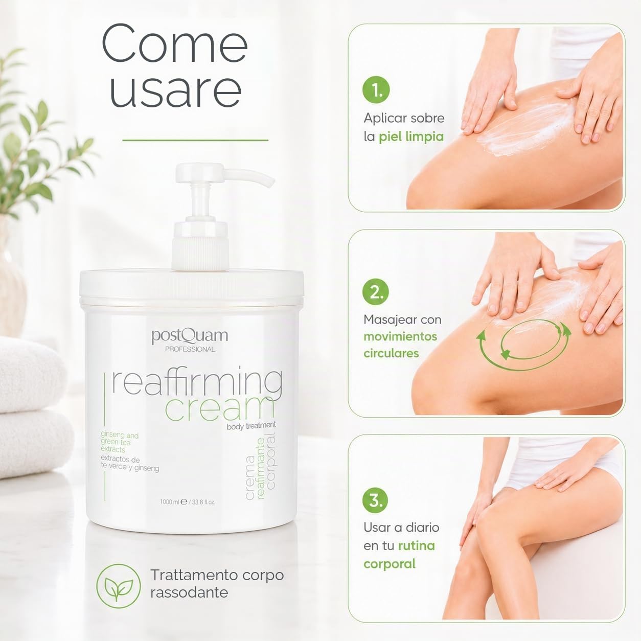 PostQuam Crema Rassodante Corpo Professionale 1000 ml – Trattamento Tonificante e Compattante per Pelle Più Soda ed Elastico