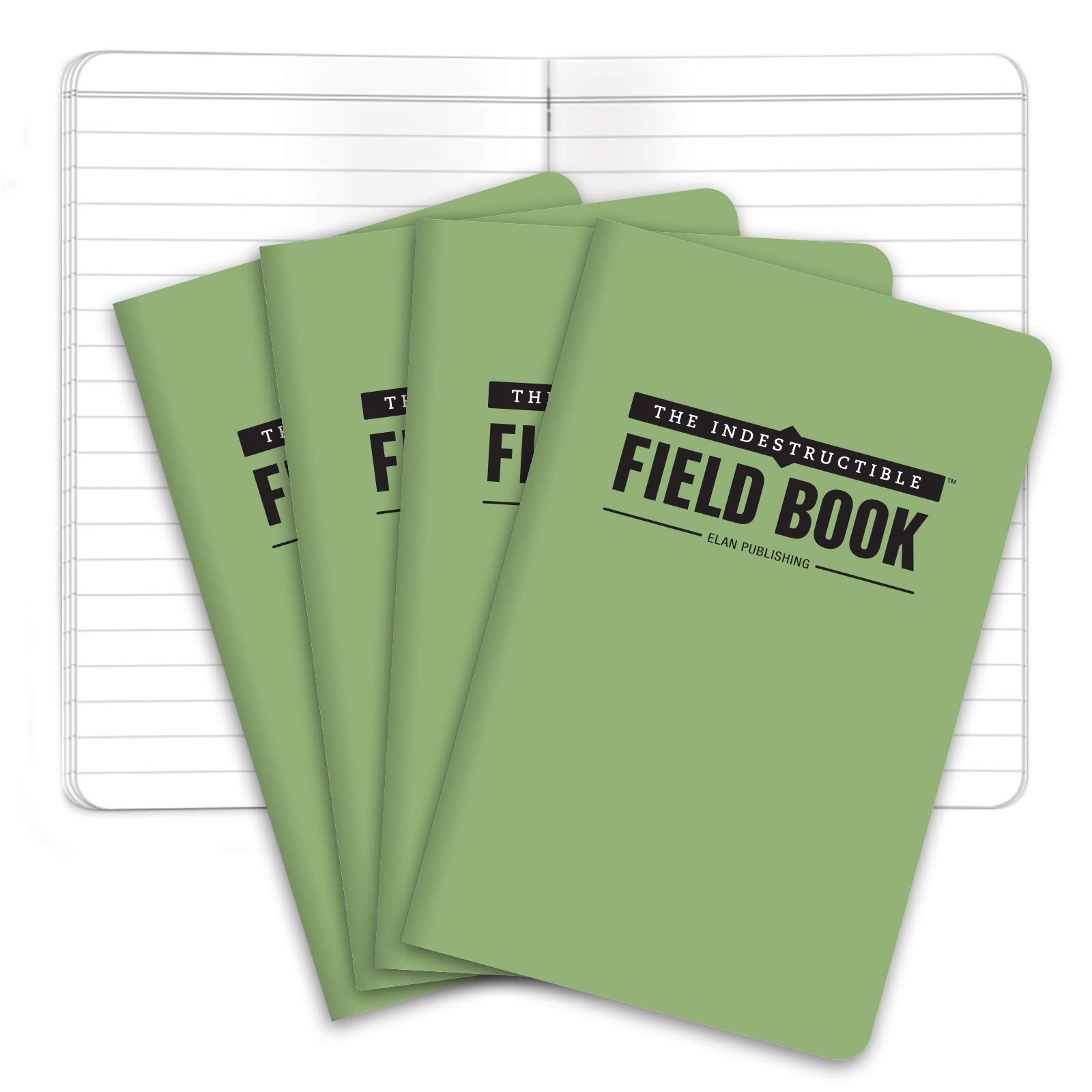 The Indestructible, Waterproof, Tearproof, Weatherproof Field Notebook - 3.5"x5.5" - Green - Lined Memo Book - Pack of 4