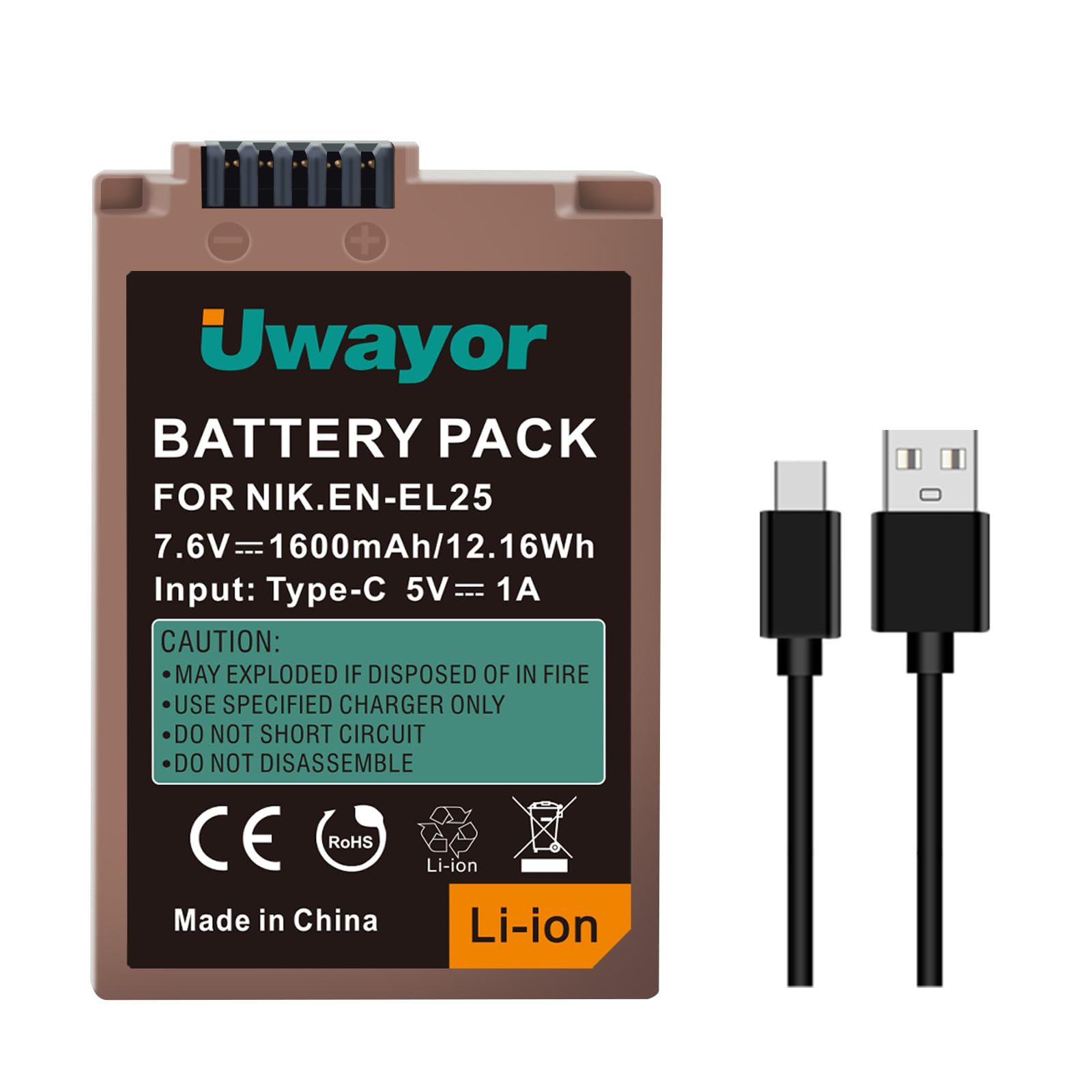 Batería EN-EL25 para Nikon Z30 / Z50 / Zfc / Z50 II, USB-C Batería de cámara de Carga rápida de 1,75 Horas para Nikon Z30, Z50, Zfc