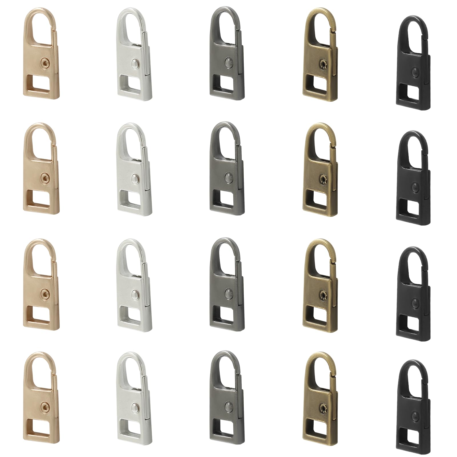 Biaungdo 20 Pcs Zipper Pull Replacement, Detachable Zipper Pull Tab Replacement Slider Metal Luggage Zipper Handle Mend Fixer for Clothing Jackets Backpacks Handbags Wallet Boots Purse Coat(5 Colors)