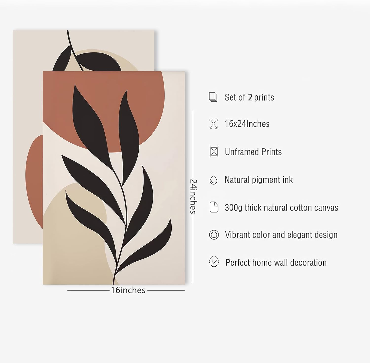 Boho Abstract Wall Art Mid Century Modern Painting Minimalist Boho Leaf Canvas Prints Botanical Wall Art Prints Set of 2 Natural Pictures for Living Room Bedroom Bathroom Office 16x24 Inch UnFramed - Image 7