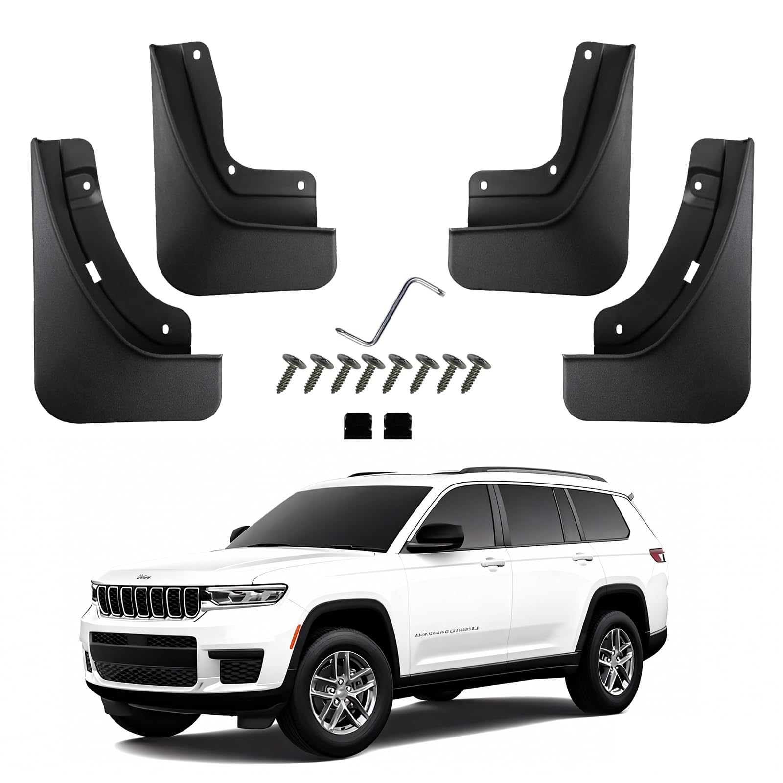 Photo 1 of No Drill Mud Flaps for Jeep Grand Cherokee L 2022-2026 3-Row 7 Seats, Heavy Duty All Weather Splash Guards, Front & Rear OEM Mud Guards Set Fit Laredo/Altitude/Limited/Reserve/Overland/Summit Models