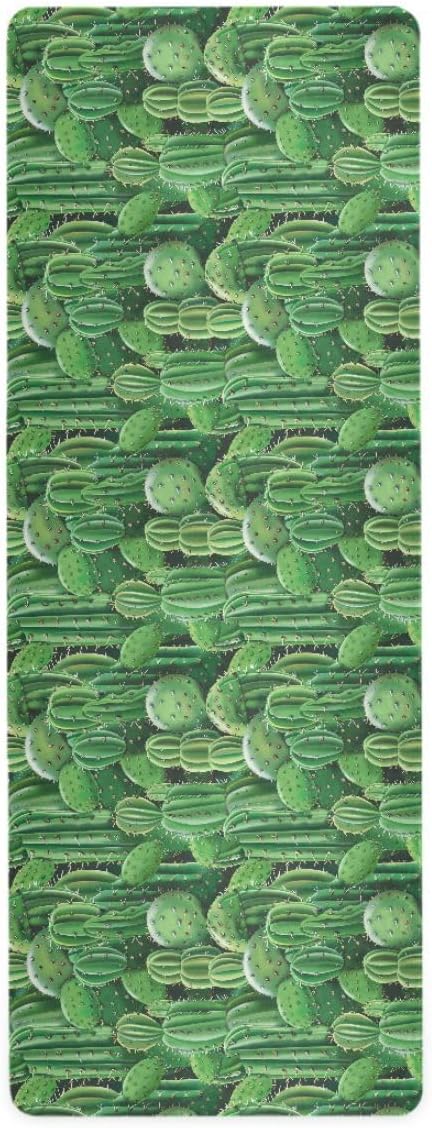 ALAZA Green Cactus Plants Yoga Mat Non Slip Fitness Exercise Mat, Workout Mat for Yoga, Pilates and Floor Exercises