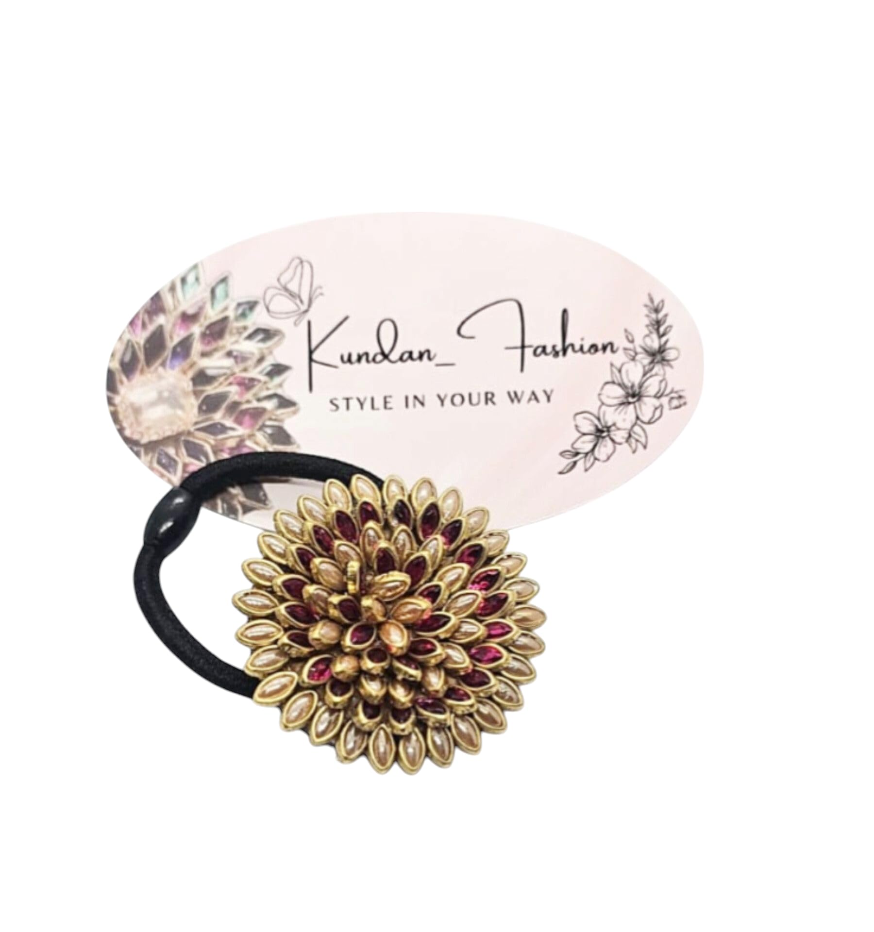 Traditional Floral Hair Band with Pearl and Pink Accents, Decorative Hair Accessory for Women-image-43