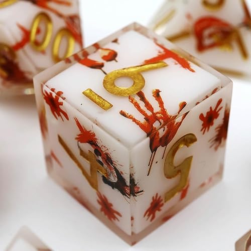 DND - Juego de 7 dados hechos a mano de resina de borde afilado con estuche de regalo para juegos de mesa DND de Calabozos y Dragones (flor de lum)