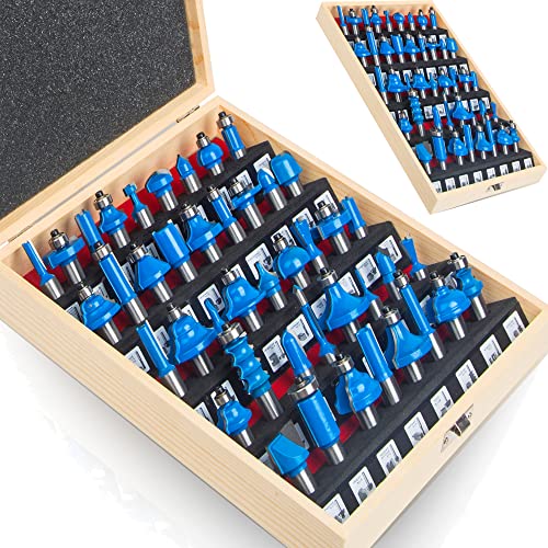 TAIWAIN Router Bit Rail Stile 1/2 Inch Shank 43 PCS Wood Milling Tool Set Round Over Cabinet Door Router Bits Sets Panel Shelf Groove Tongue Cutter Tool for Woodworking(43)