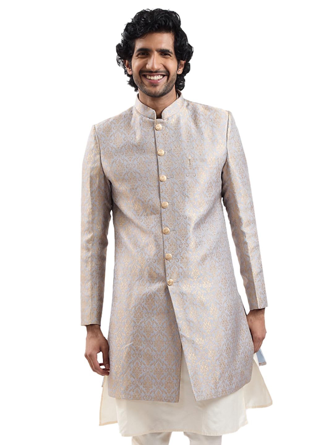 Men's Silk Blend Sherwani Only Top, Silk Blend Jacquard Indo Western for Men for Weddings & Festivals, Traditional Ethnic Wear Outfit