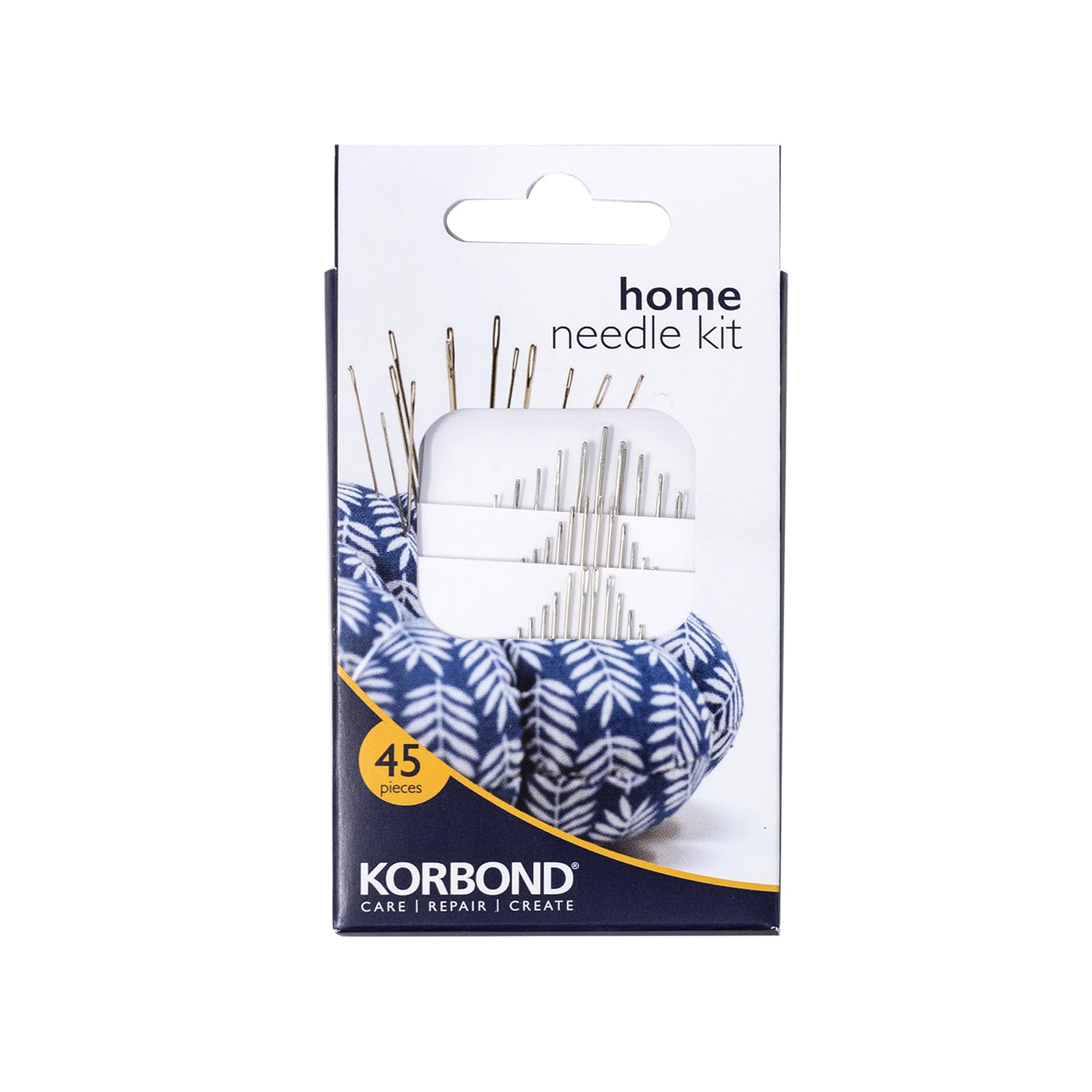 KORBOND 45 Piece Set Assortment for A Multitude of Hand Sewing, Mending and Crafting Selection of Sharps, Betweens Tapestry & Darning, Silver, Home Needle Kit