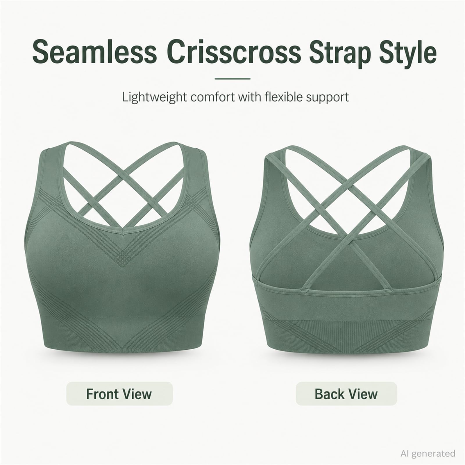 Reggiseno sportivo da donna senza cuciture, supporto medio, incrociato | Morbida sensazione senza cuciture, coppe rimovibili, fascia elastica inferiore, asciugatura all'aria per la cura della forma