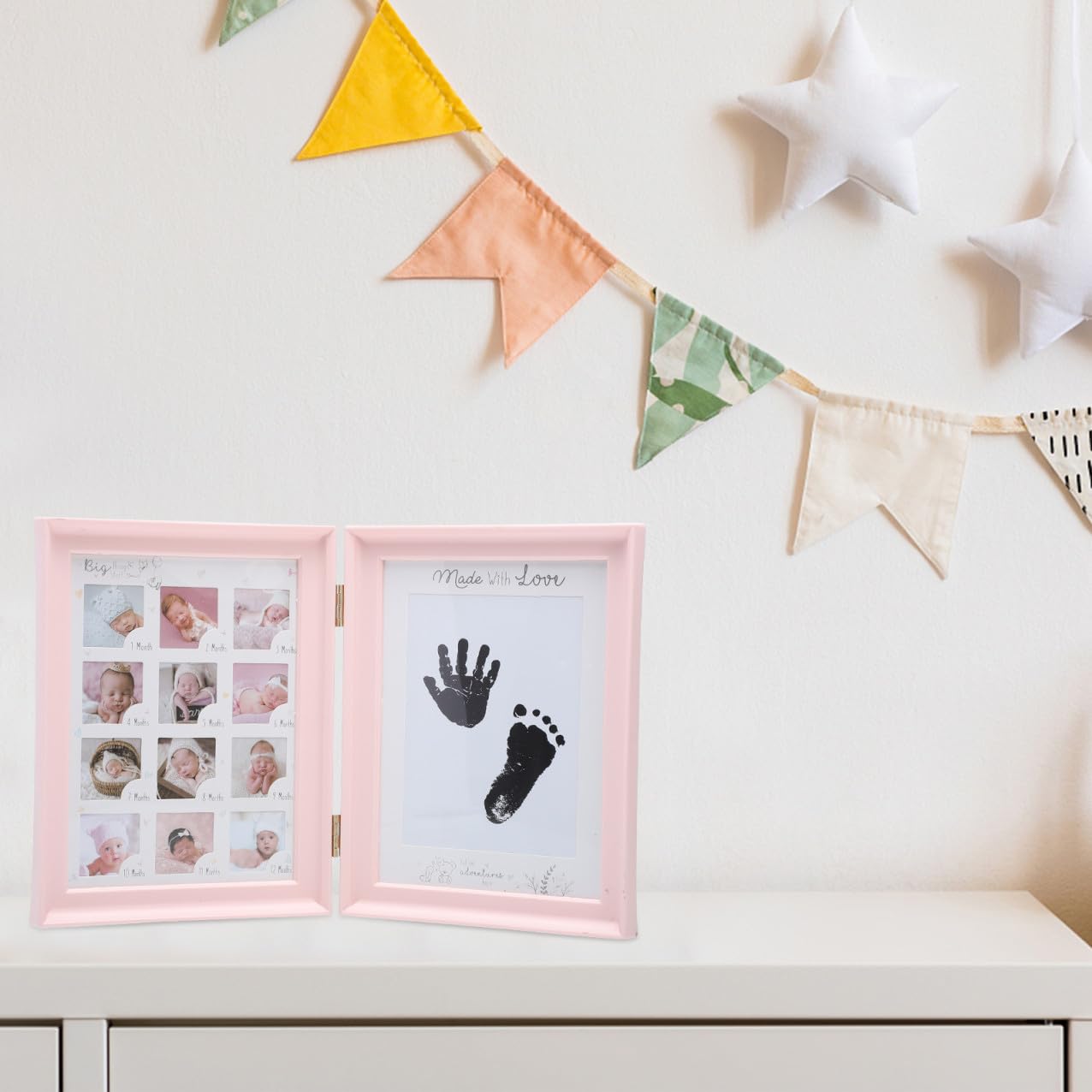 Marco de Fotos Huella Mano y Pie para Niño en Pvc, Diseño Simple para Adorno del Hogar