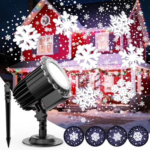 Proiettore Natale Esterno LED Fiocchi di Neve Proiettore Esterno Decorazioni Natalizie Finestre Decorazioni Natalizie Luci Impermeabili per Natale Halloween Esterno Interno Parete Festa Giardino