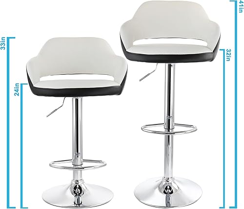 Miniatura 3 de Elama Taburete de bar ajustable de piel sintética de 2 piezas en blanco con ribete negro y base cromada, (ELM-705)