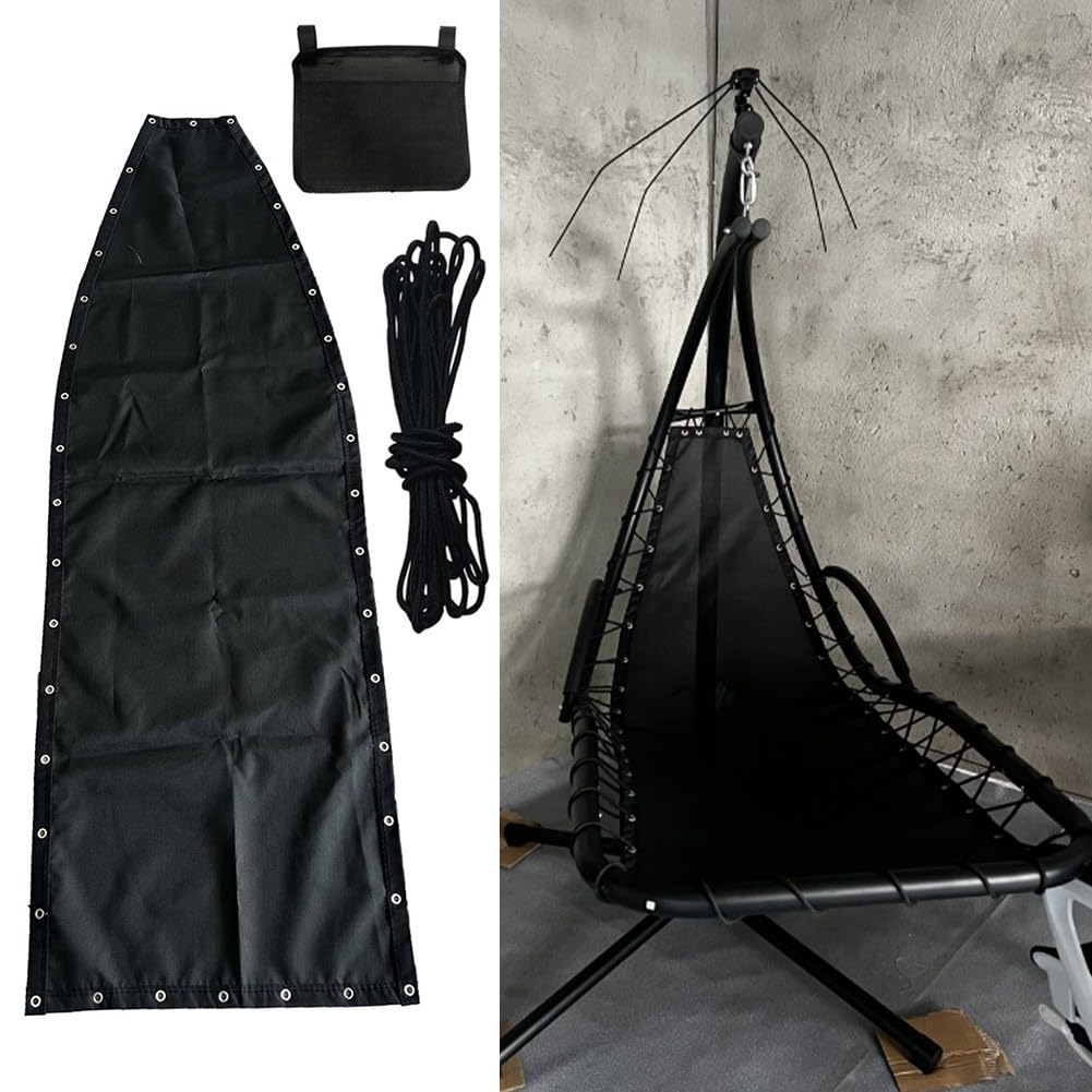 Tela de repuesto para muebles de exterior, resistente para material textileno, se adapta a sillas colgantes de columpio de 64 x 197 x 23 cm, color negro (2 piezas con bolsillos)