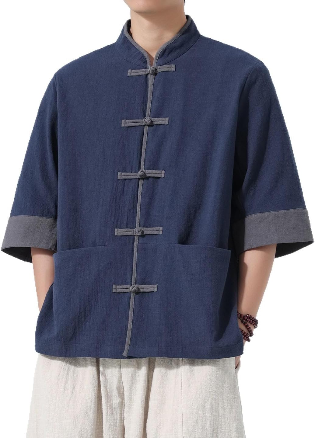 Chinese Style Men's Retro Cotton Linen Tang Suit Short Sleeve Top