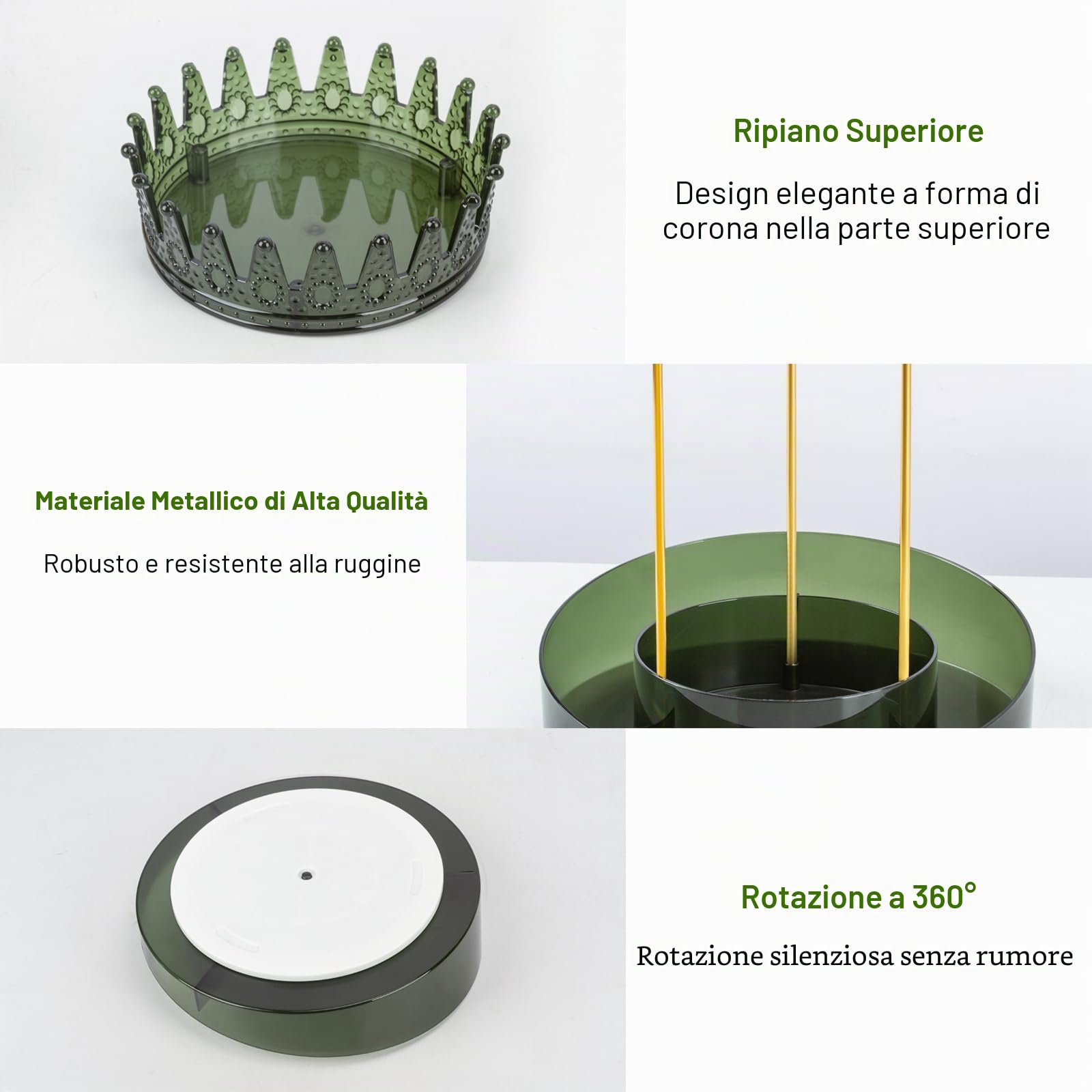 CECOLIC Espositore per gioielli girevole a 360°, nuovo design a forma di corona, per collane e bracciali, da appendere, per donne e ragazze (Verde Scuro)