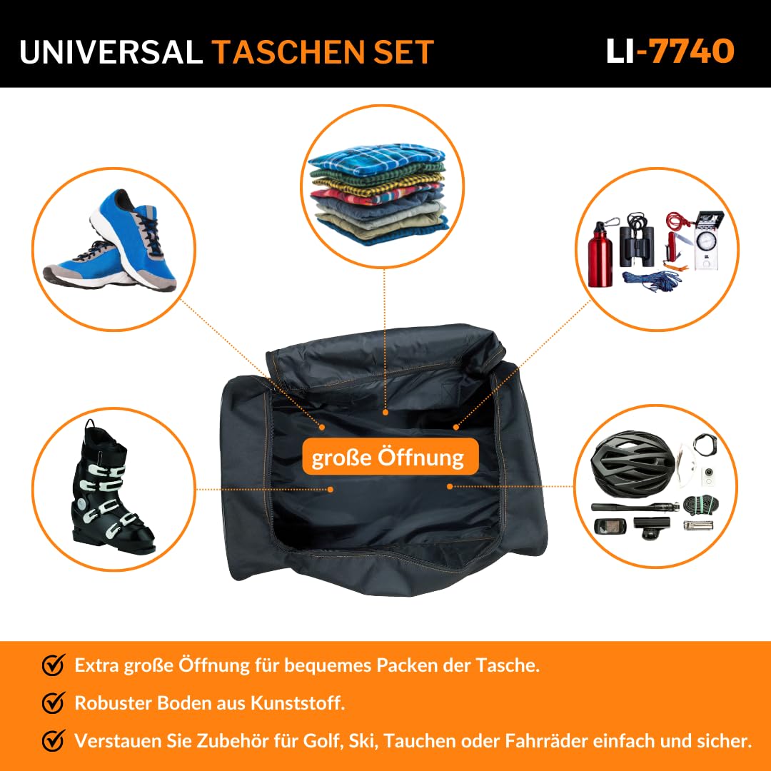 LANCO Dachbox Taschen Set - 49x60x30cm & 60x35x30cm - Robuster Organizer | Dachboxtaschen mit Klick-Befestigung, Tragegriff & Reißverschluss. Als Rucksack oder Reisetasche im Auto verwendbar.