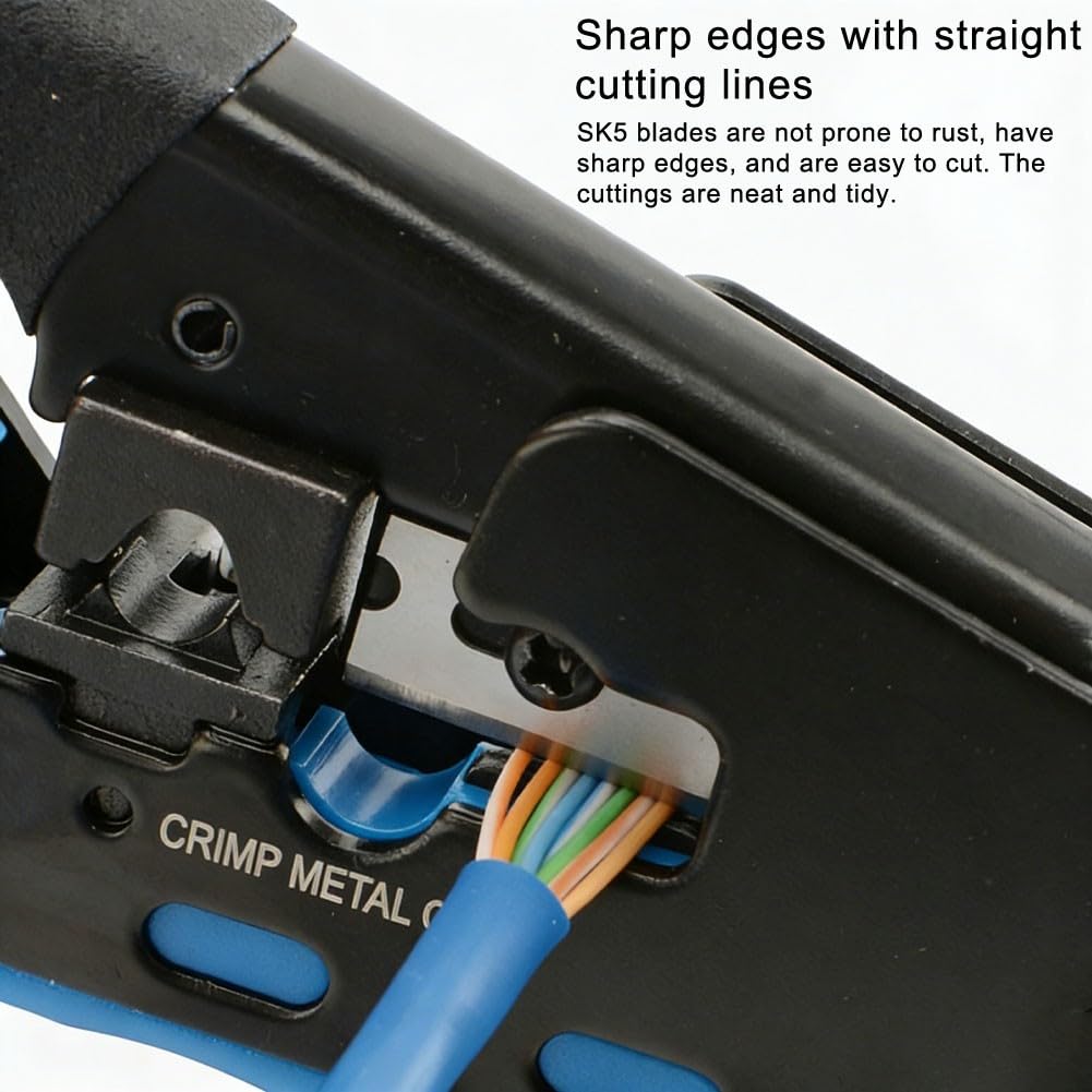 Crimpatrice RJ45 costruita per cavi di rete classe 5, classe 6, classe 7, con guida a coda di rondine e resistenza in acciaio al carbonio per uso quotidiano (blu)