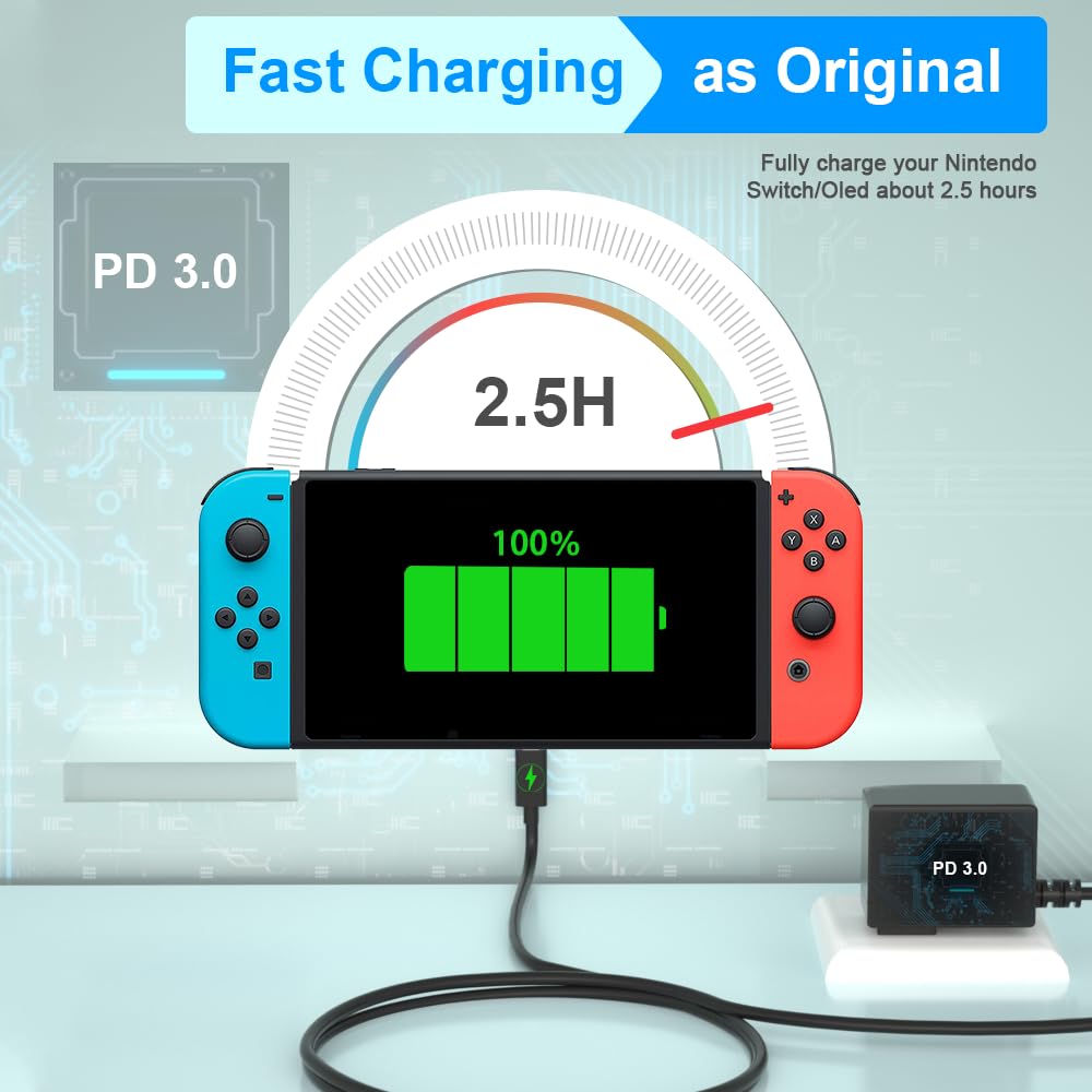 Fast Charging Power Charger for Nintendo Switch, USB-C Type C