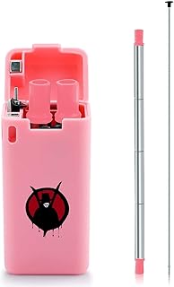 ステンレスストロー V フォー ヴェンデッタ エコストロー 折りたたみ 1個 再利用可能 シリコン 洗浄ブラシ 収納ボックス付き 細め洗浄用ブラシ付 旅行 外飲み錆びない 繰り返し利用可 ブラシ 長さ23cm