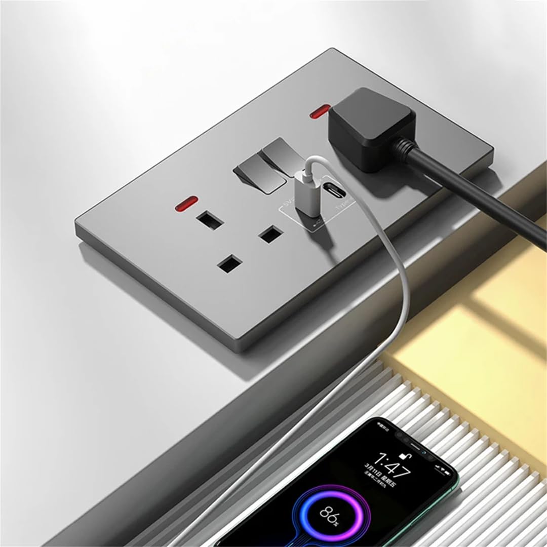 Prise Murale De Charge Rapide De Type C 20 W, Double Interrupteur, Prise De Courant Blanche, Interface USB Standard Britannique