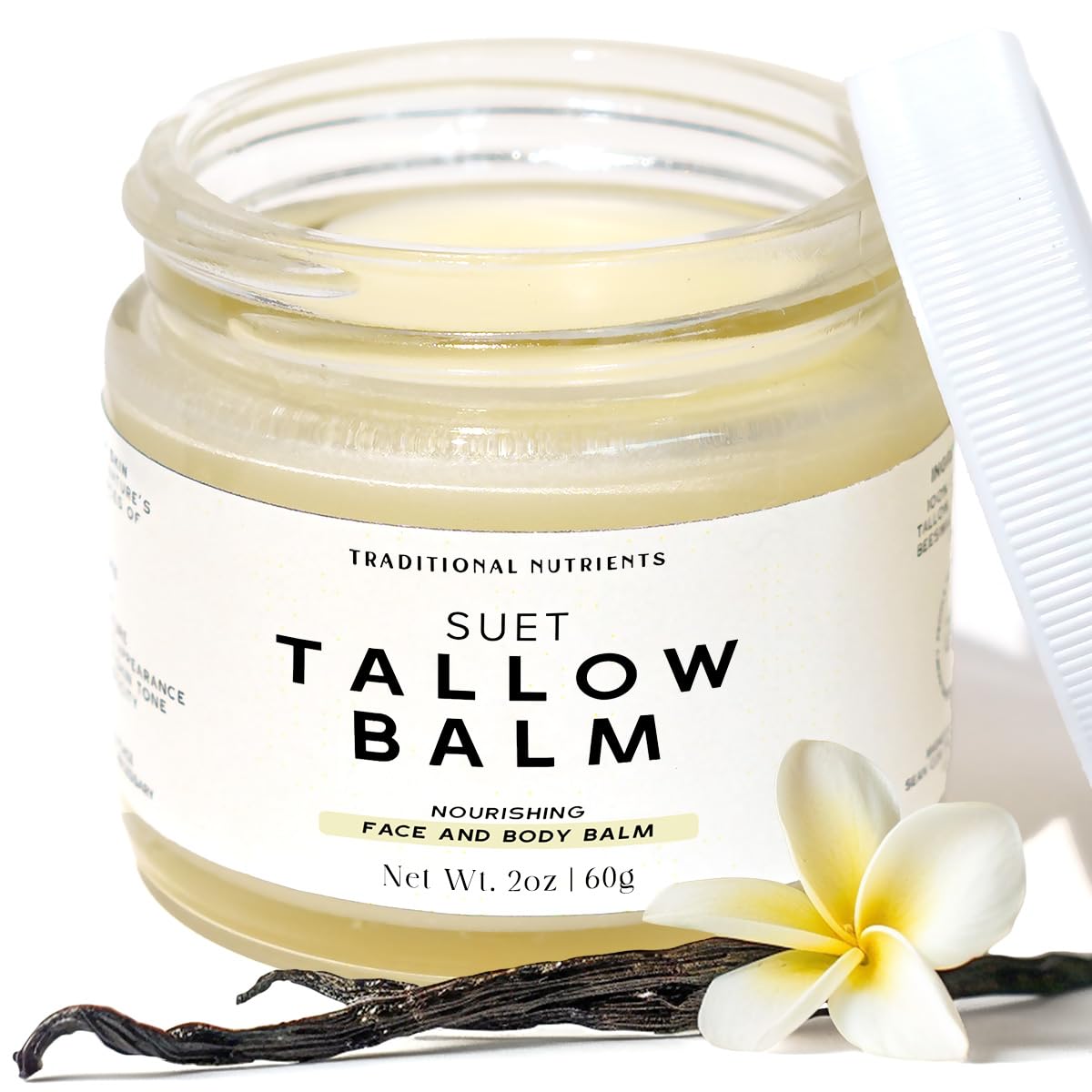 Tallow Balm - Vanilla Bean Scented, made with Honey and Beeswax - Grass Fed Beef Tallow Balm - Made from Suet Tallow