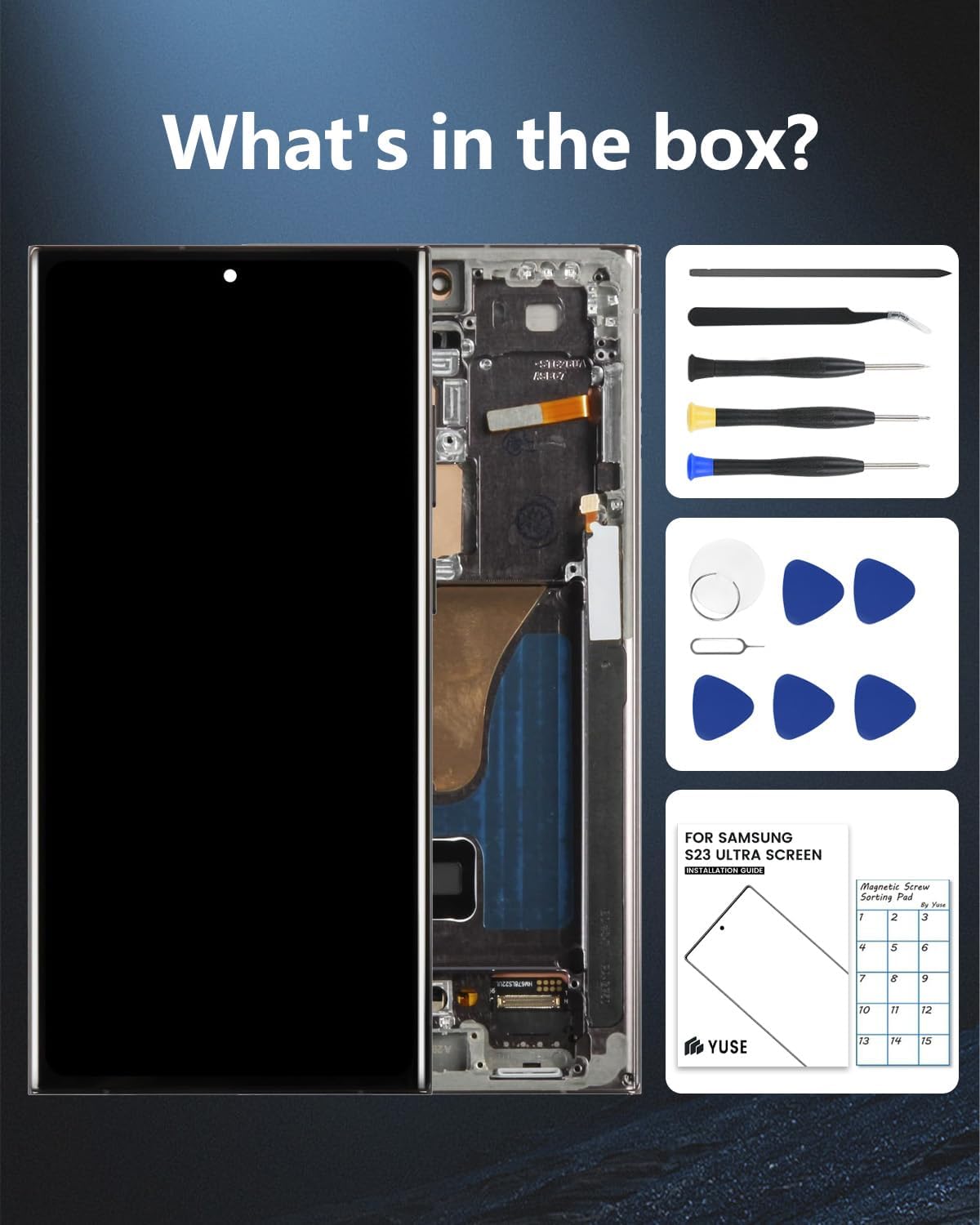 Écran OLED de Rechange pour Galaxy S23 Ultra 5G, écran LCD avec Cadre et capteur d'empreintes digitales, kit d'outils Complet et Instructions d'installation (français Non Garanti) (Noir