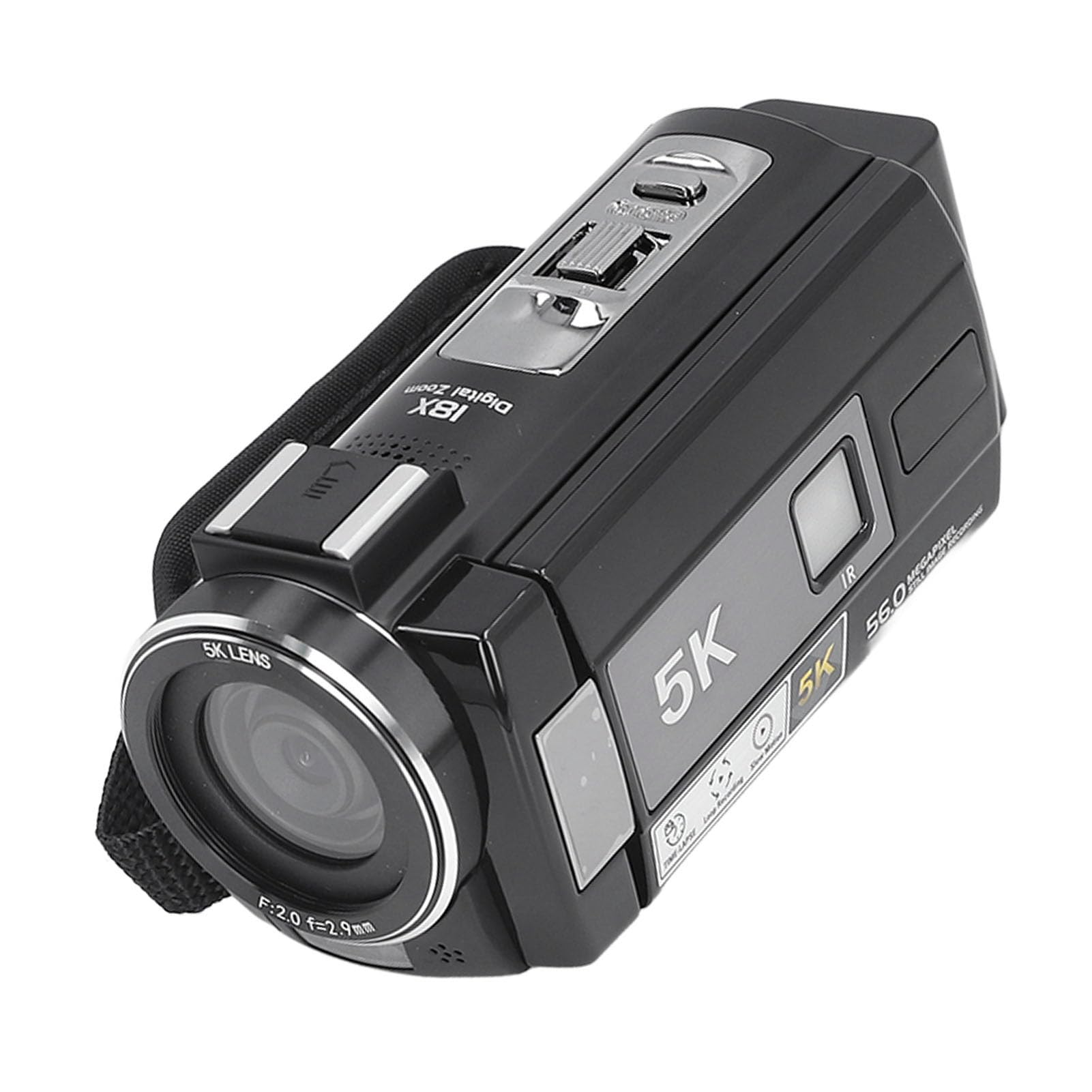 Videocamera, videocamera con zoom digitale 5K 56MP 18X con visione notturna IR, touch screen IPS HD da 3 pollici con rotazione a 180°, fotocamera per vlogging da viaggio