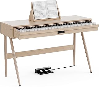 UMOMO 88 Key Weighted Digital Piano, Both Desk Piano & Vanity Desk Piano, 88 Key Progressive Hammer-action Keyboard Piano for Beginners with MIDI, Burlywood