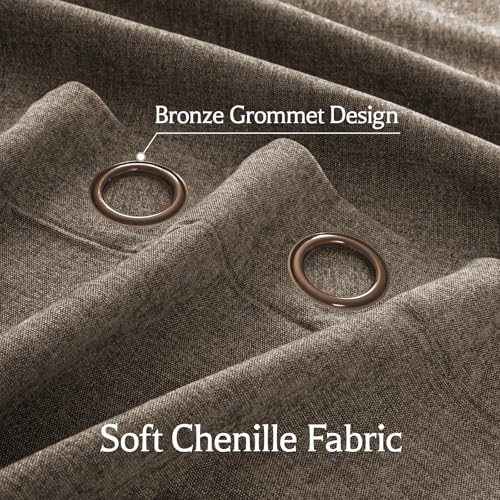 Image of 100% Blackout Curtains for Bedroom, Luxury Chenille Thermal Insulated Drapes for Living Room, Energy Saving Room Darkening 96 Inch Long Curtains, Grommet Top, 2 Panels, 52 inch W x 96 inch L, Brown